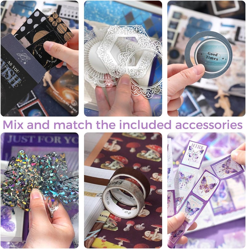 Funto Scrapbooking Kit(154 PCS), Cosmic Series-Cosmic Mystery, Perfect for Bullet Scrapbooking Materials, Planner DIY Arts Craft Collage - Image 4